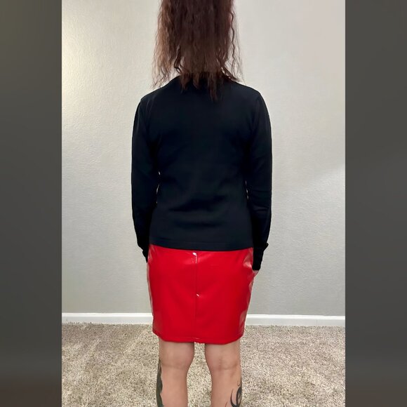 NWOT Y2K Red PU Skirt High Slit Punk Metal Fetish Dolls Kill Mini Stretch Sexy L - Picture 12 of 12